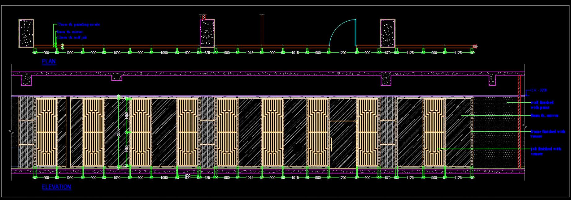 MDF Jali & Veneer Partition Room Divider CAD Details